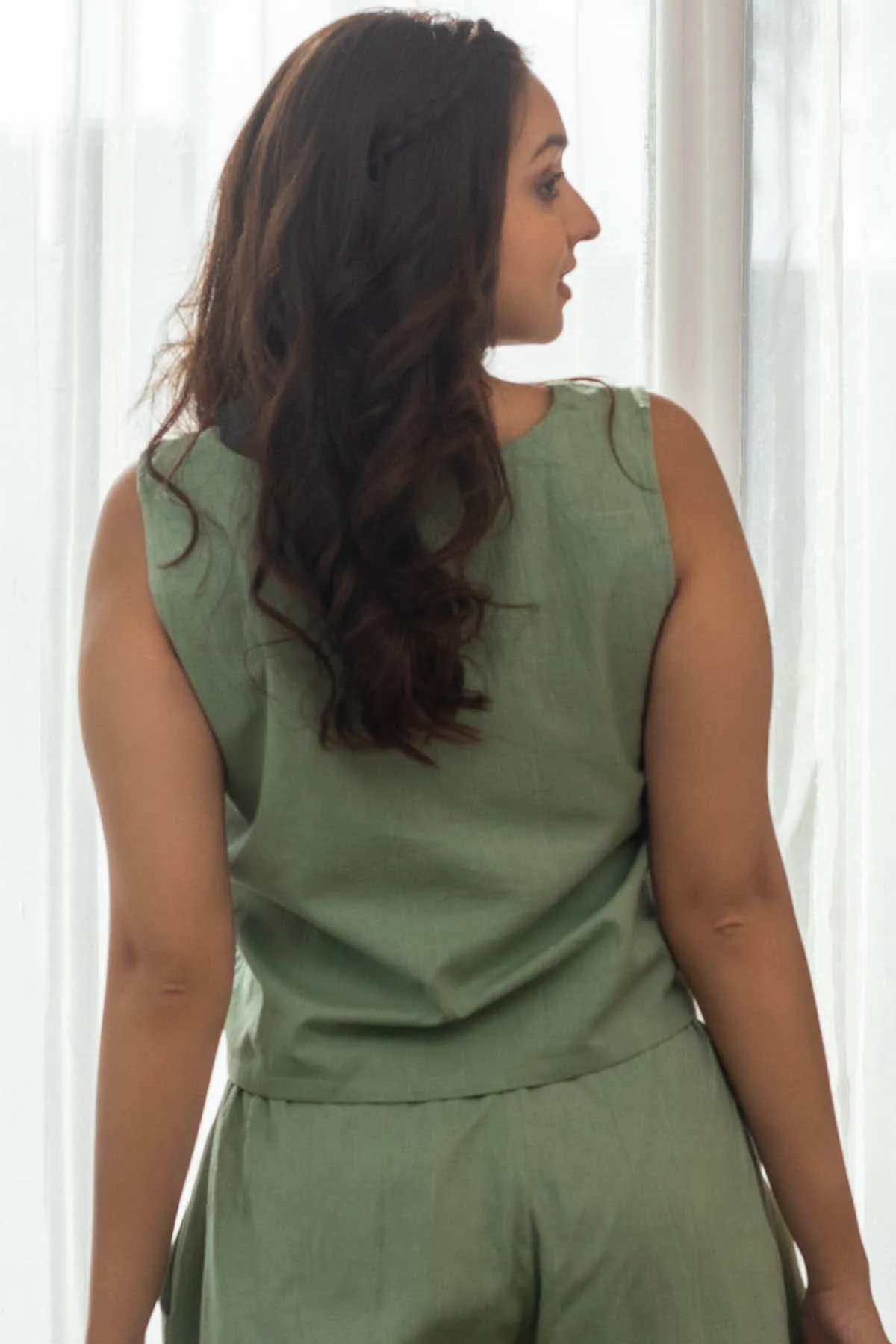 Ameya Sage Green Cotton Crop Top