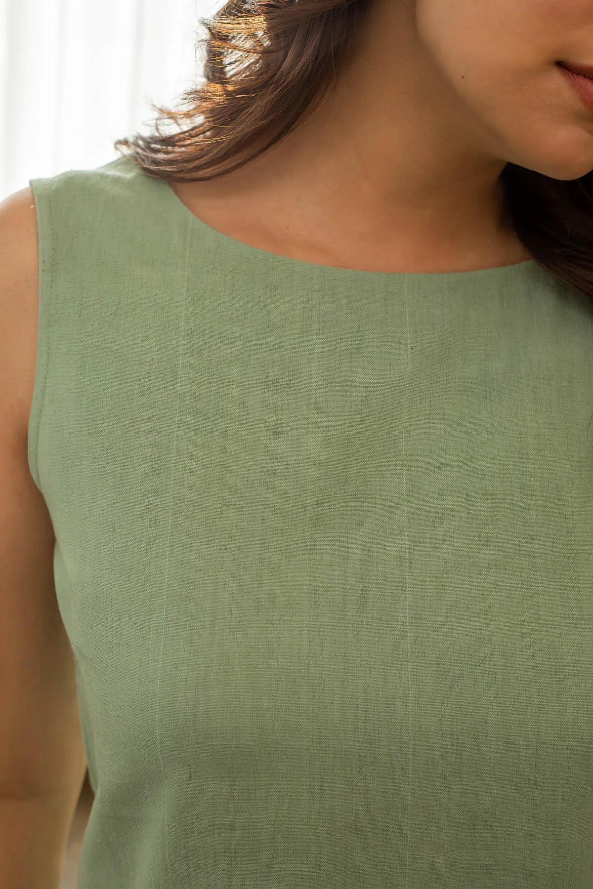 Ameya Sage Green Cotton Crop Top