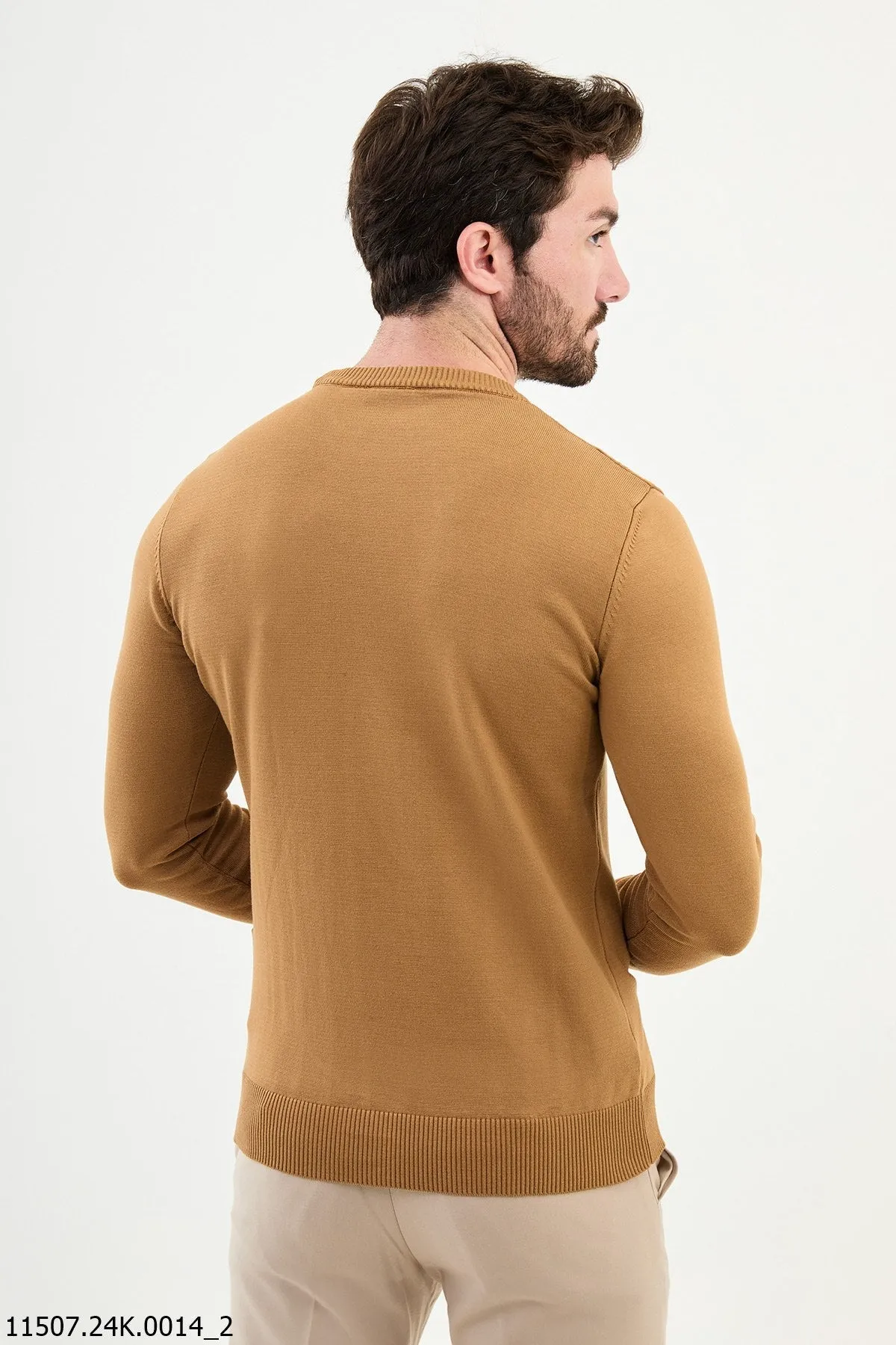 Brabion Dante Slim Fit Camel Knitted Sweater