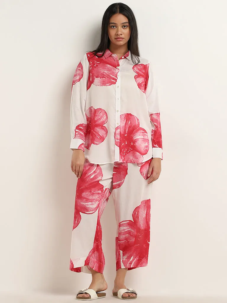 Diza Red Floral Printed High-Rise Palazzos