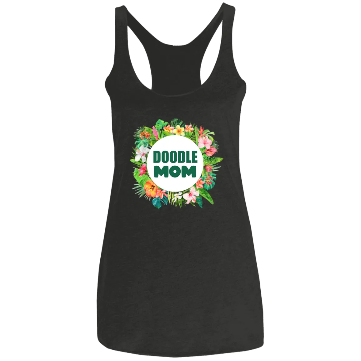 Doodle Mom Tropical Flowers Triblend Racerback Tank
