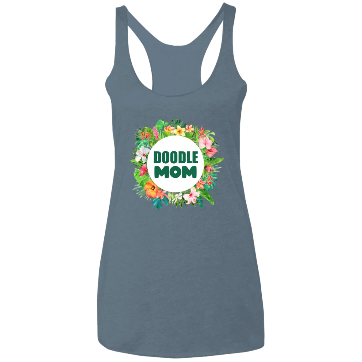 Doodle Mom Tropical Flowers Triblend Racerback Tank