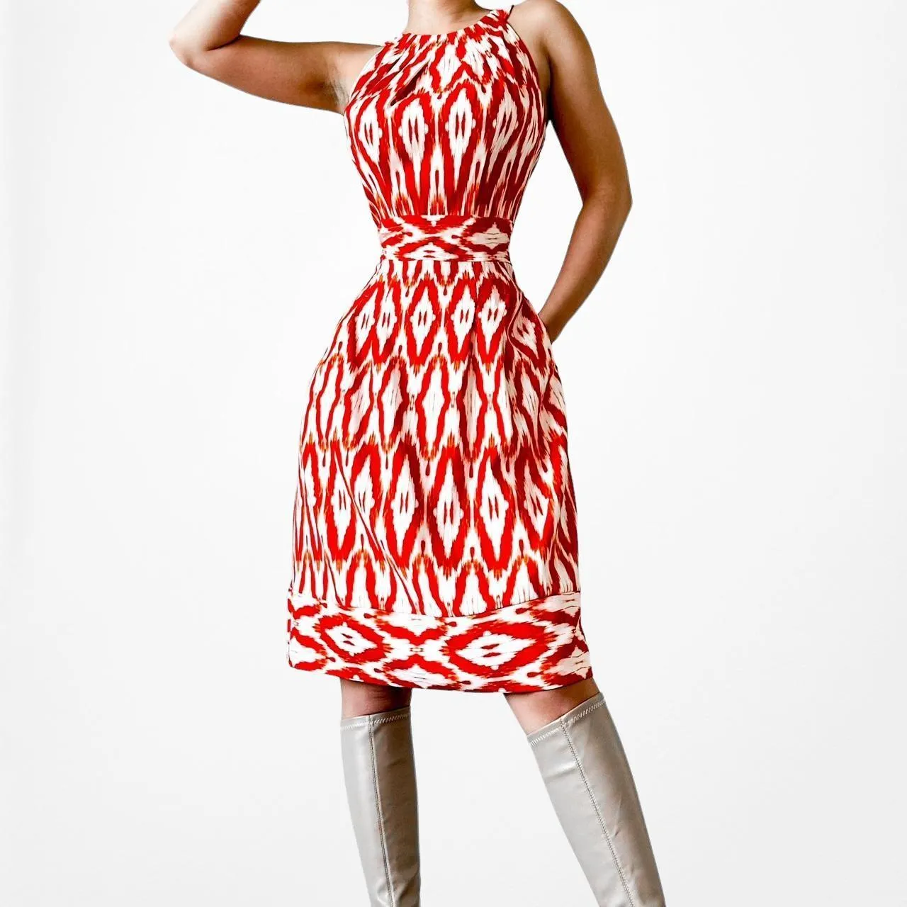 Dressbarn Orange White Printed Knee Length Cocktail Sundress Dress Size 6/M