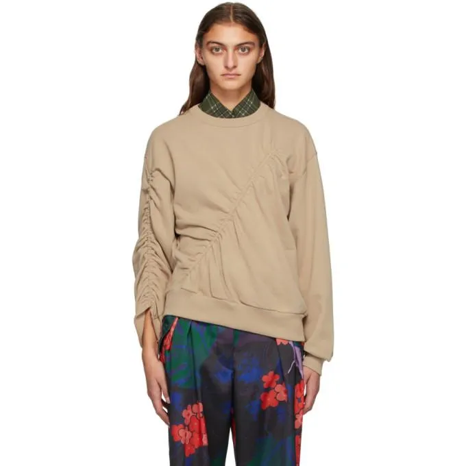Dries Van Noten Taupe Ruched Sweatshirt
