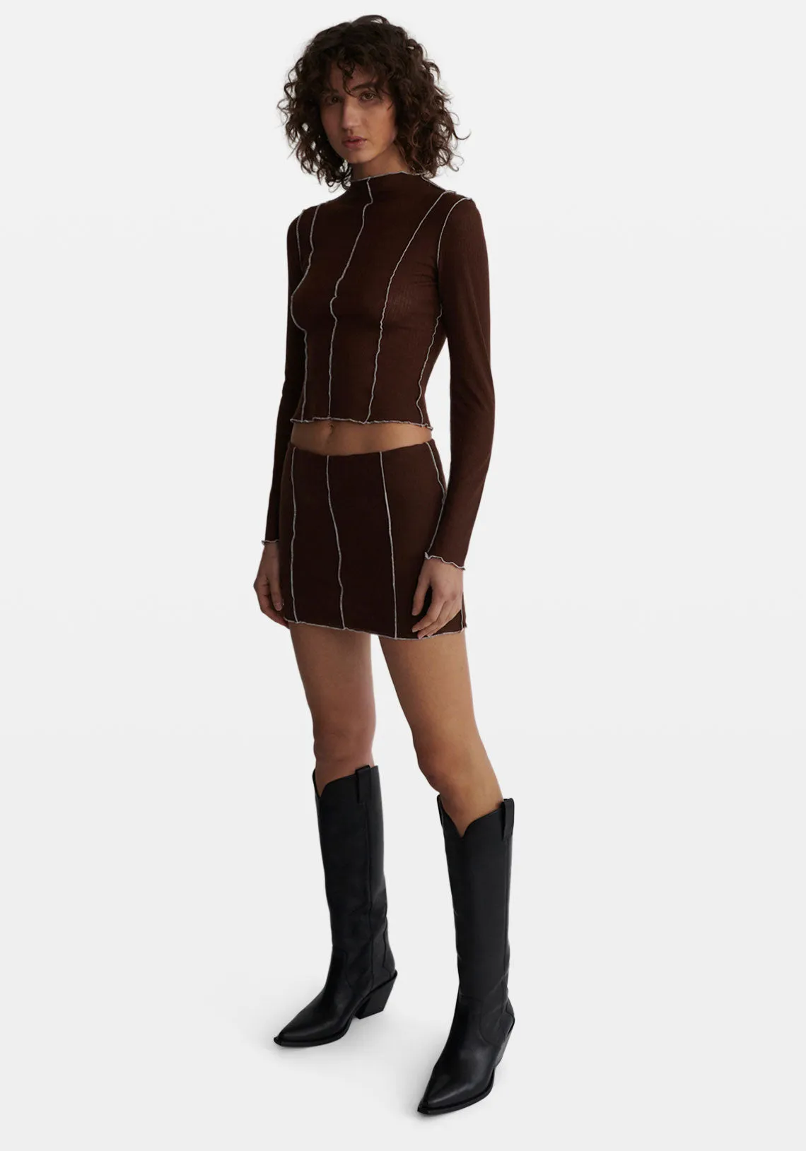 EXPOSED MINI SKIRT CHOCOLATE
