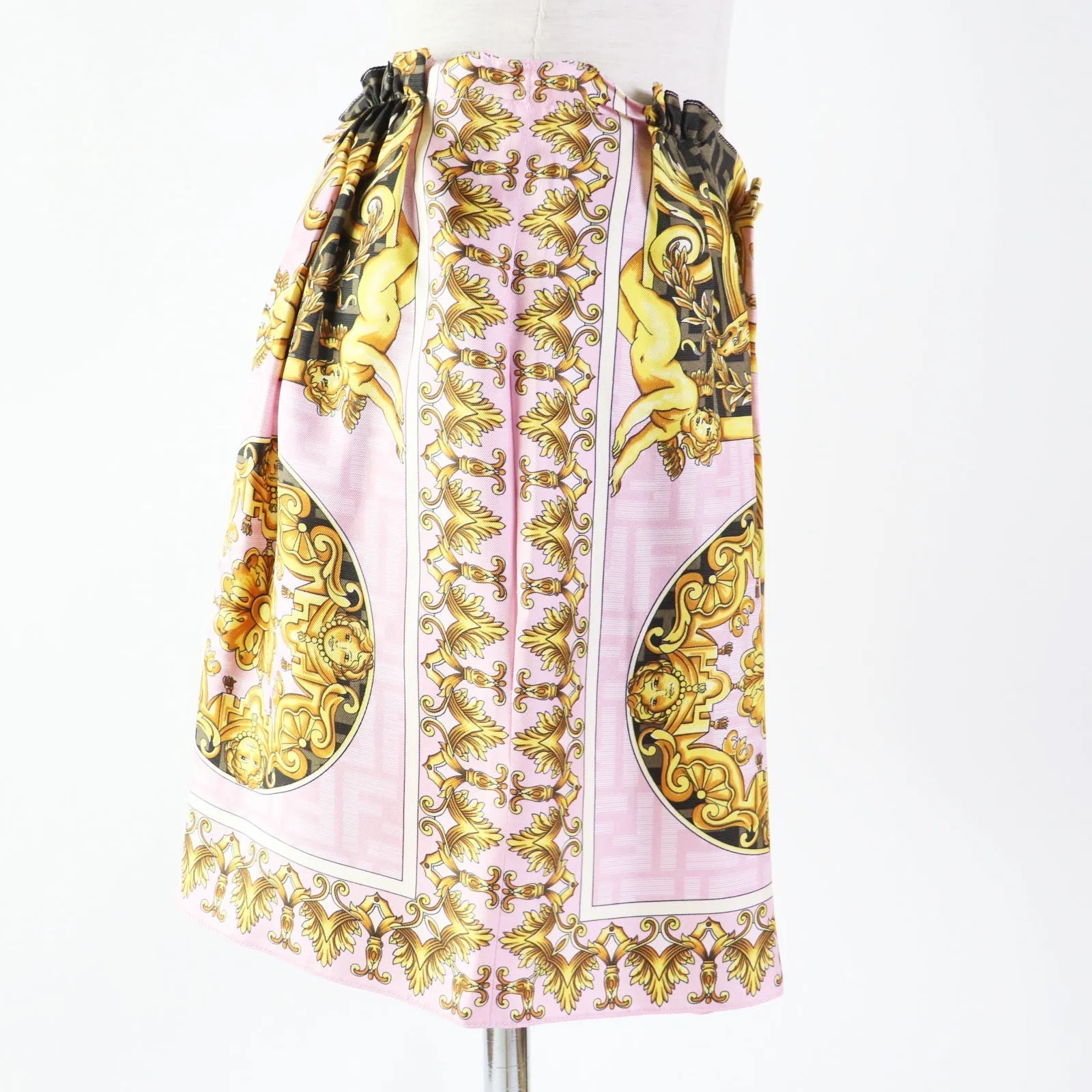 Fendi Silk FF Logo Mini Baroque Pleated Skirt
