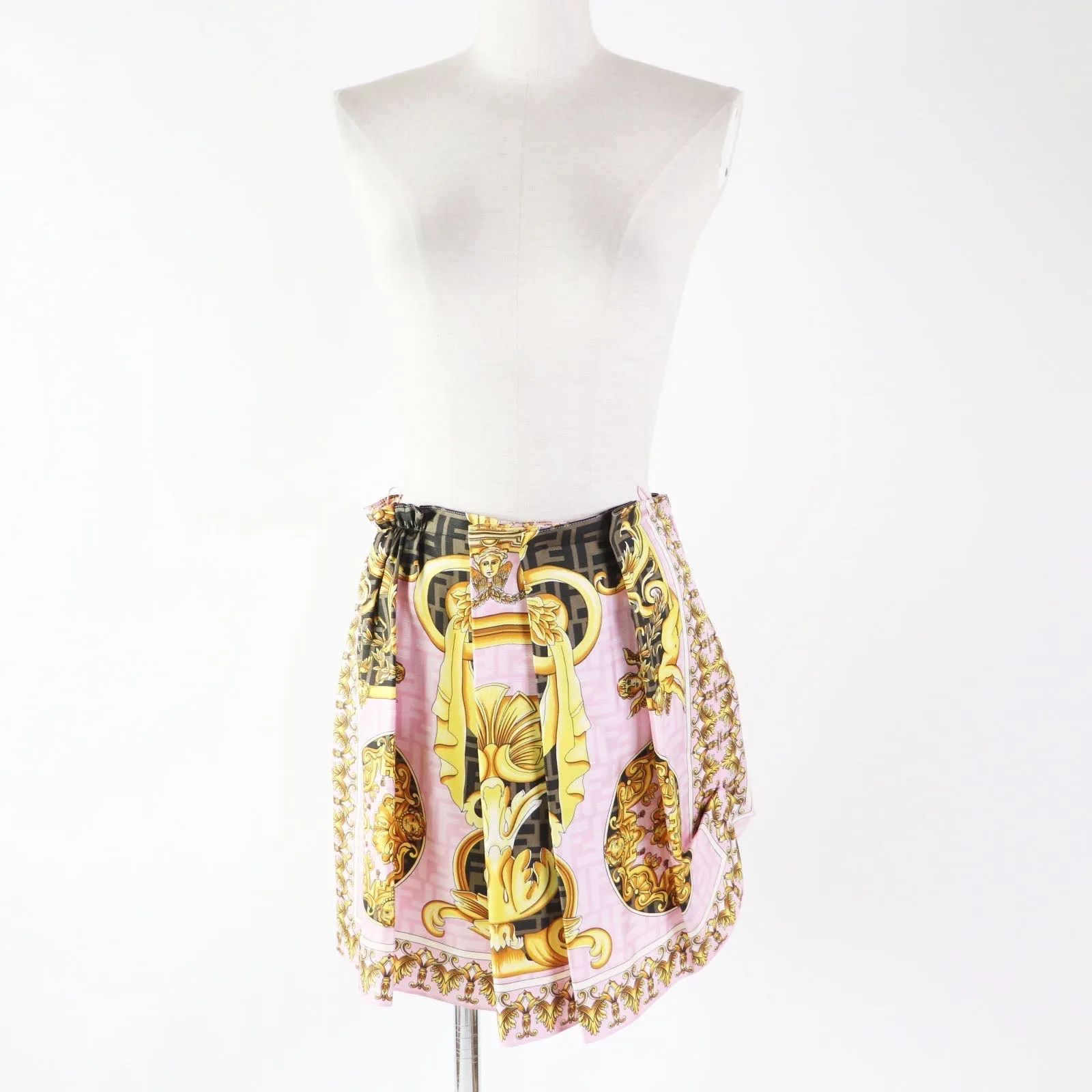Fendi Silk FF Logo Mini Baroque Pleated Skirt