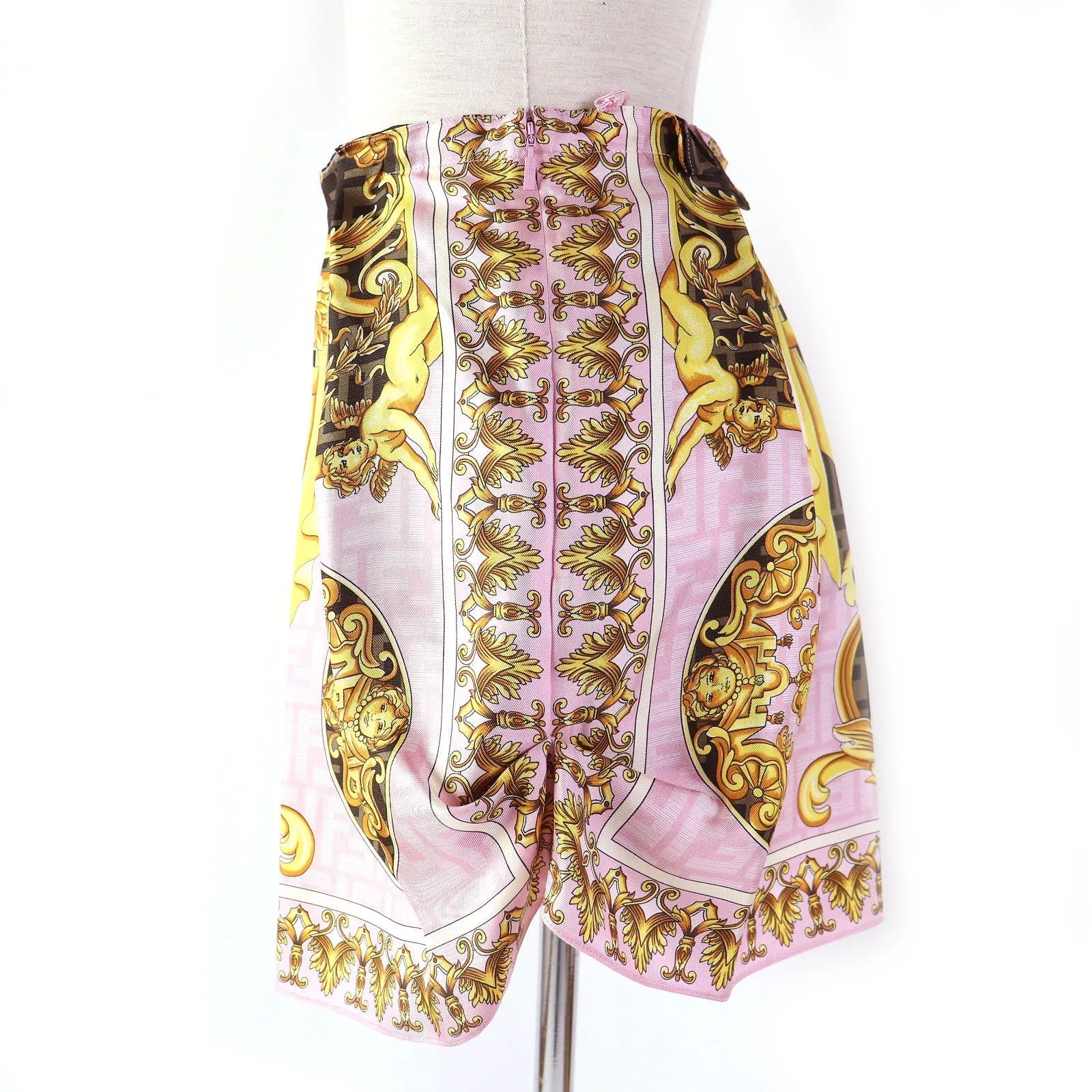 Fendi Versace Silk F Logo Baroque Mini Skirt