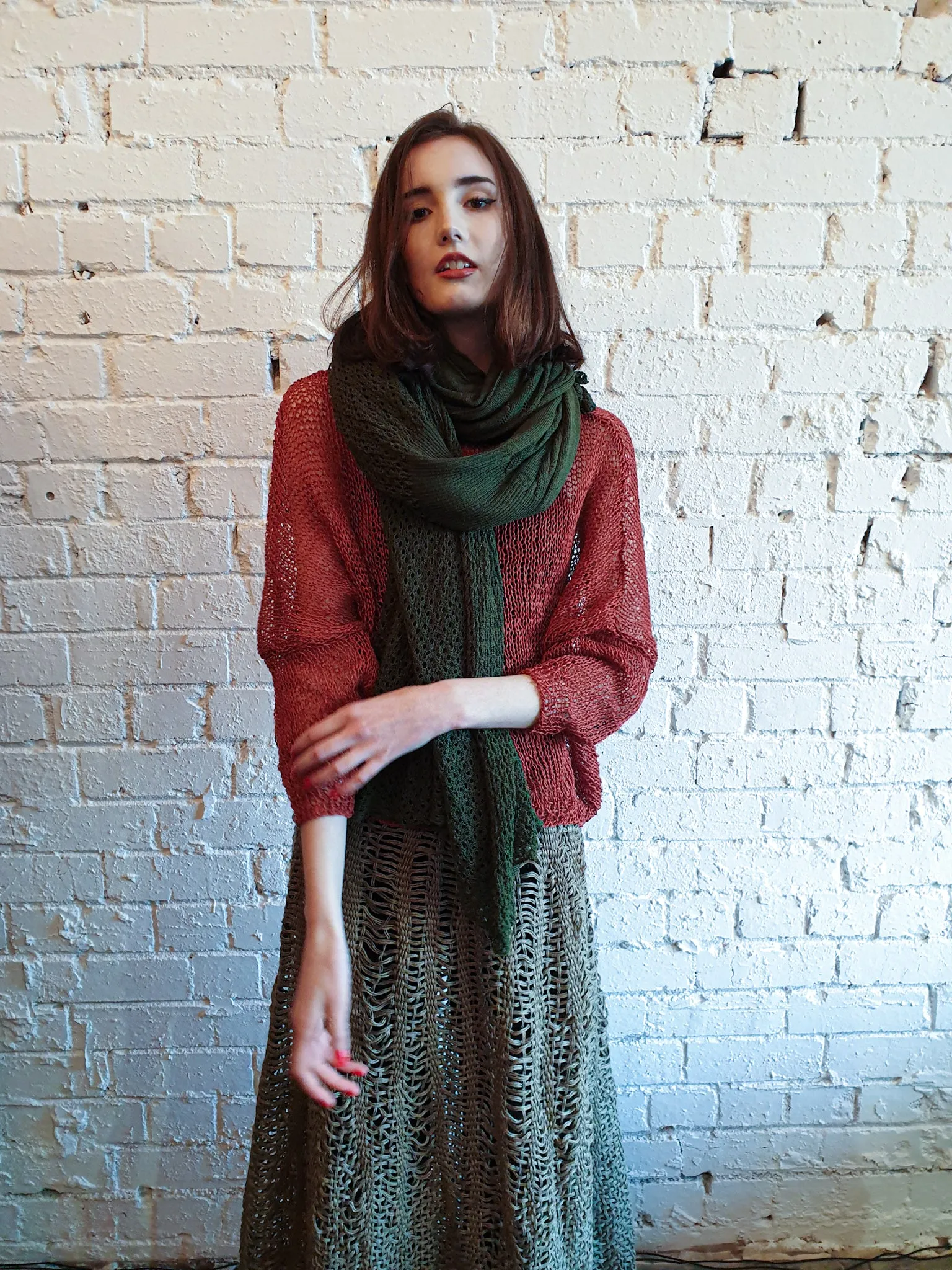 Hand loom Maxi skirt (Linen) Sage Green
