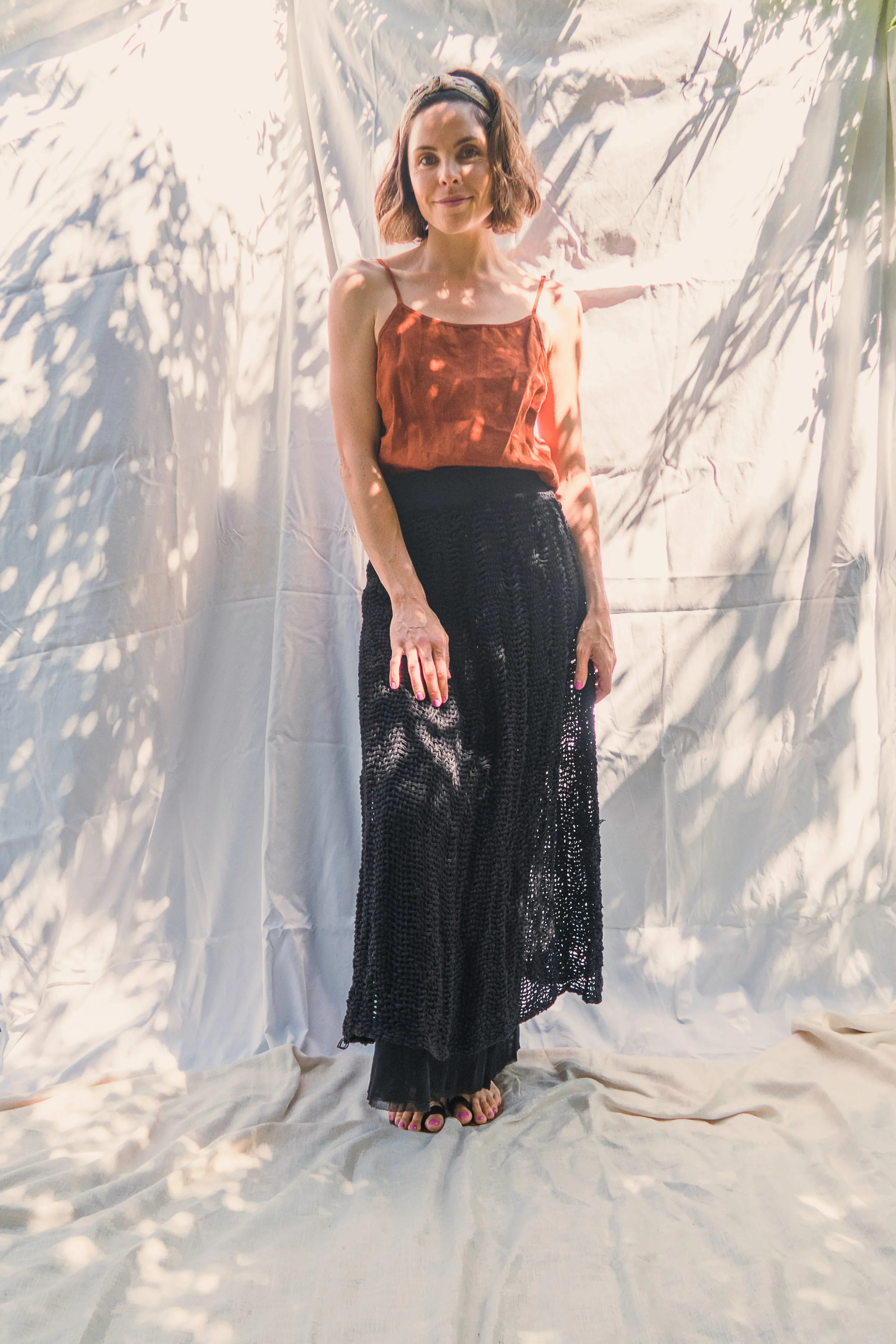 Hand loom Maxi skirt (Linen) Sage Green