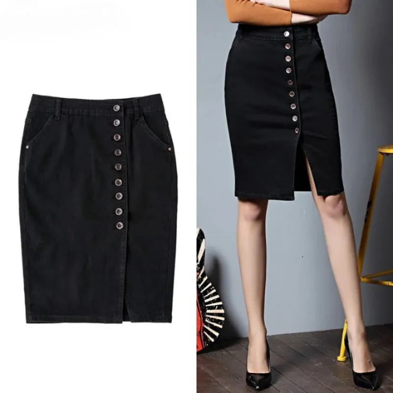High Waist Women's Pencil Skirt With Buttons