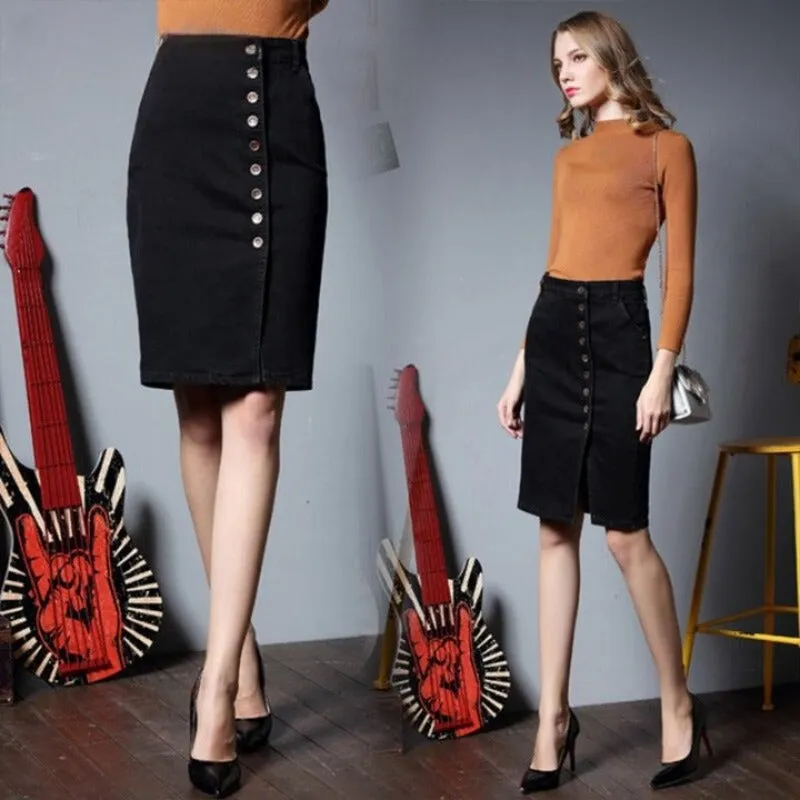 High Waist Women's Pencil Skirt With Buttons