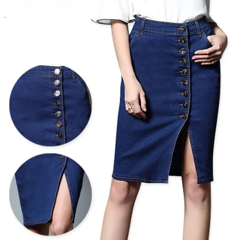 High Waist Women's Pencil Skirt With Buttons