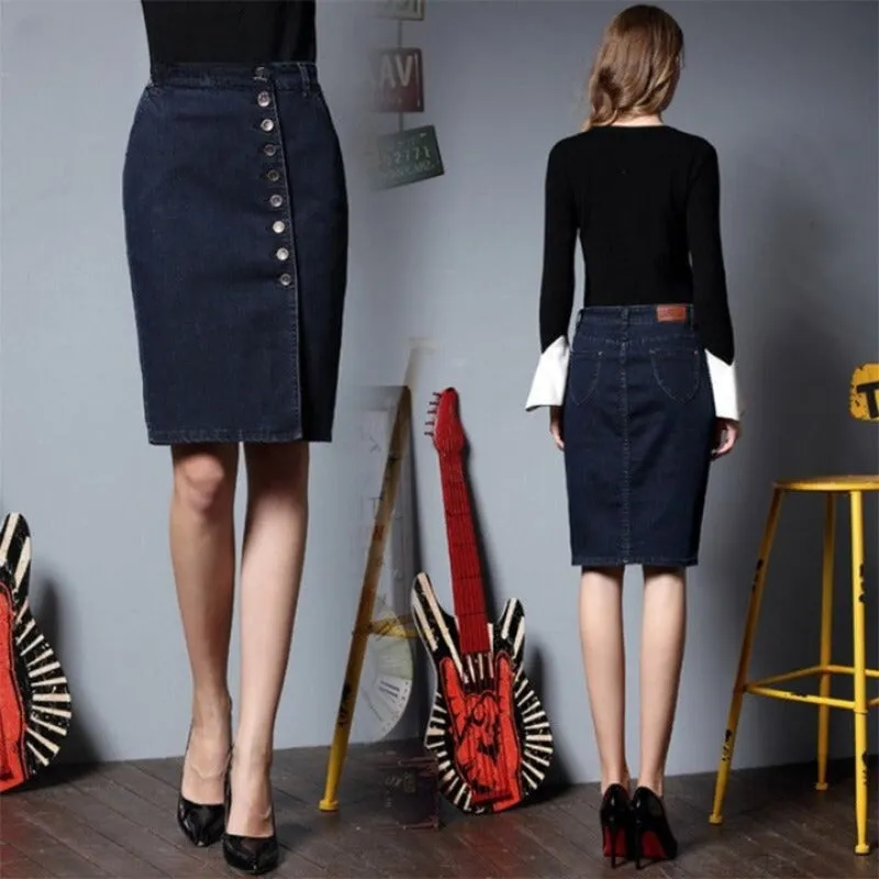 High Waist Women's Pencil Skirt With Buttons