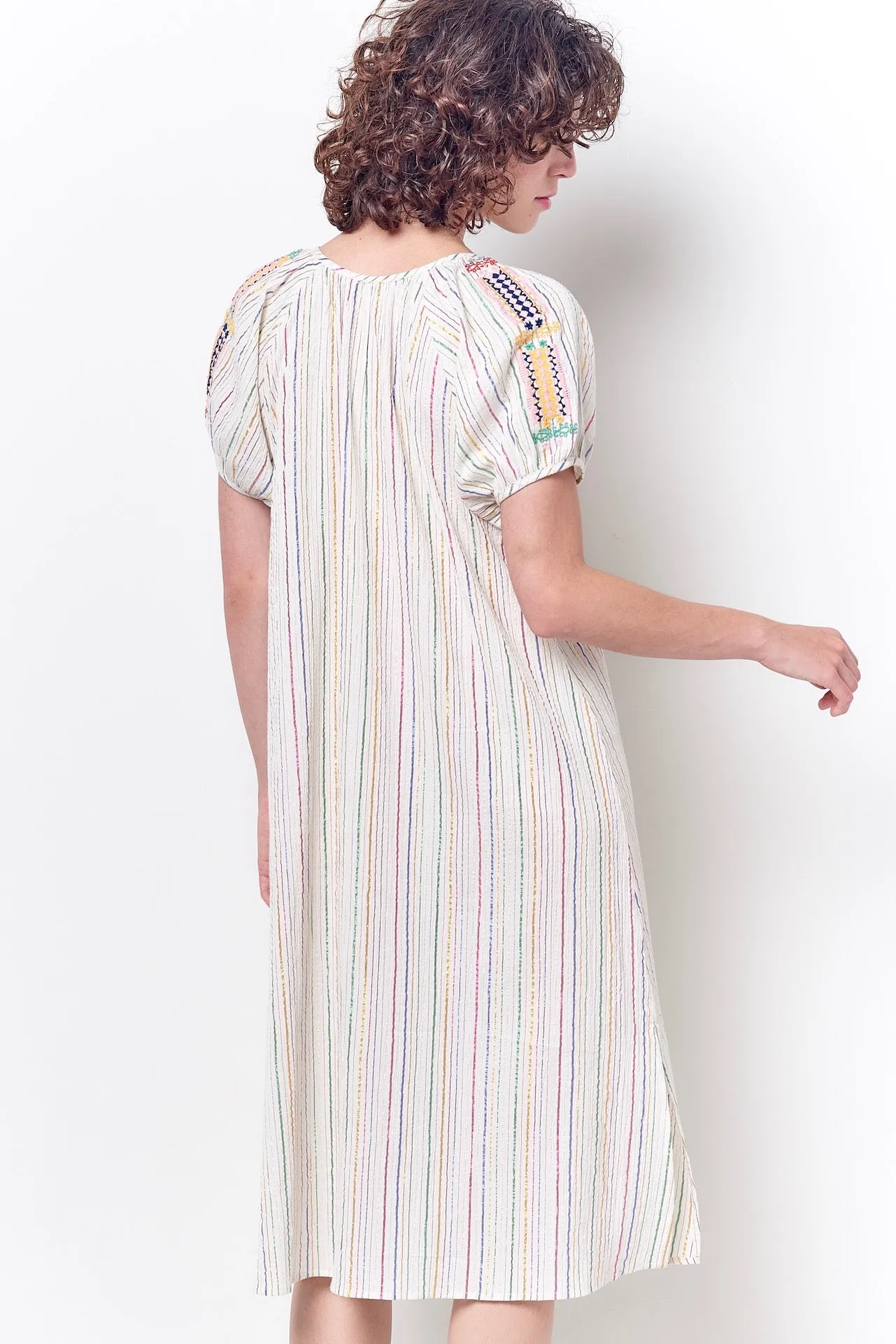 JESSICA Peasant Dress with Embroidery -Stripe