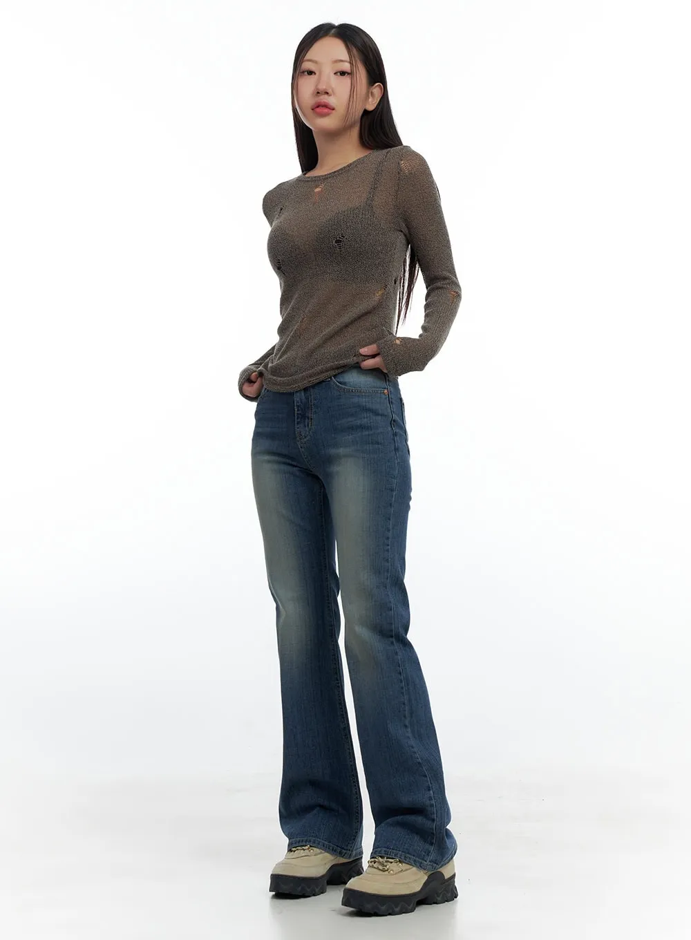 Kara Sleek Fit Washed Bootcut Cotton Jeans CS425