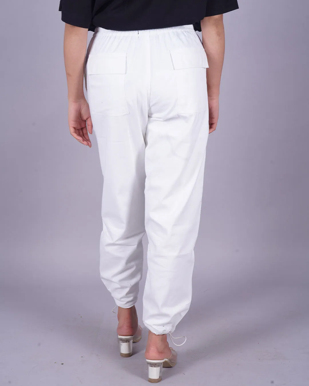 Ladies' White Adjustable Cargo Pants - Sneaker Glamour