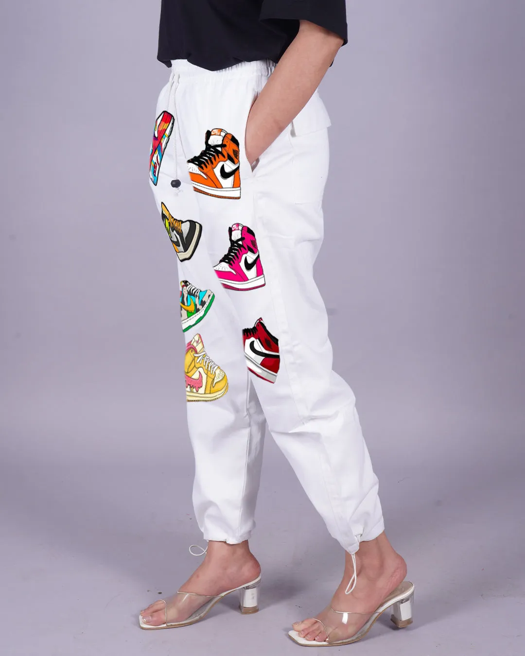 Ladies' White Adjustable Cargo Pants - Sneaker Glamour