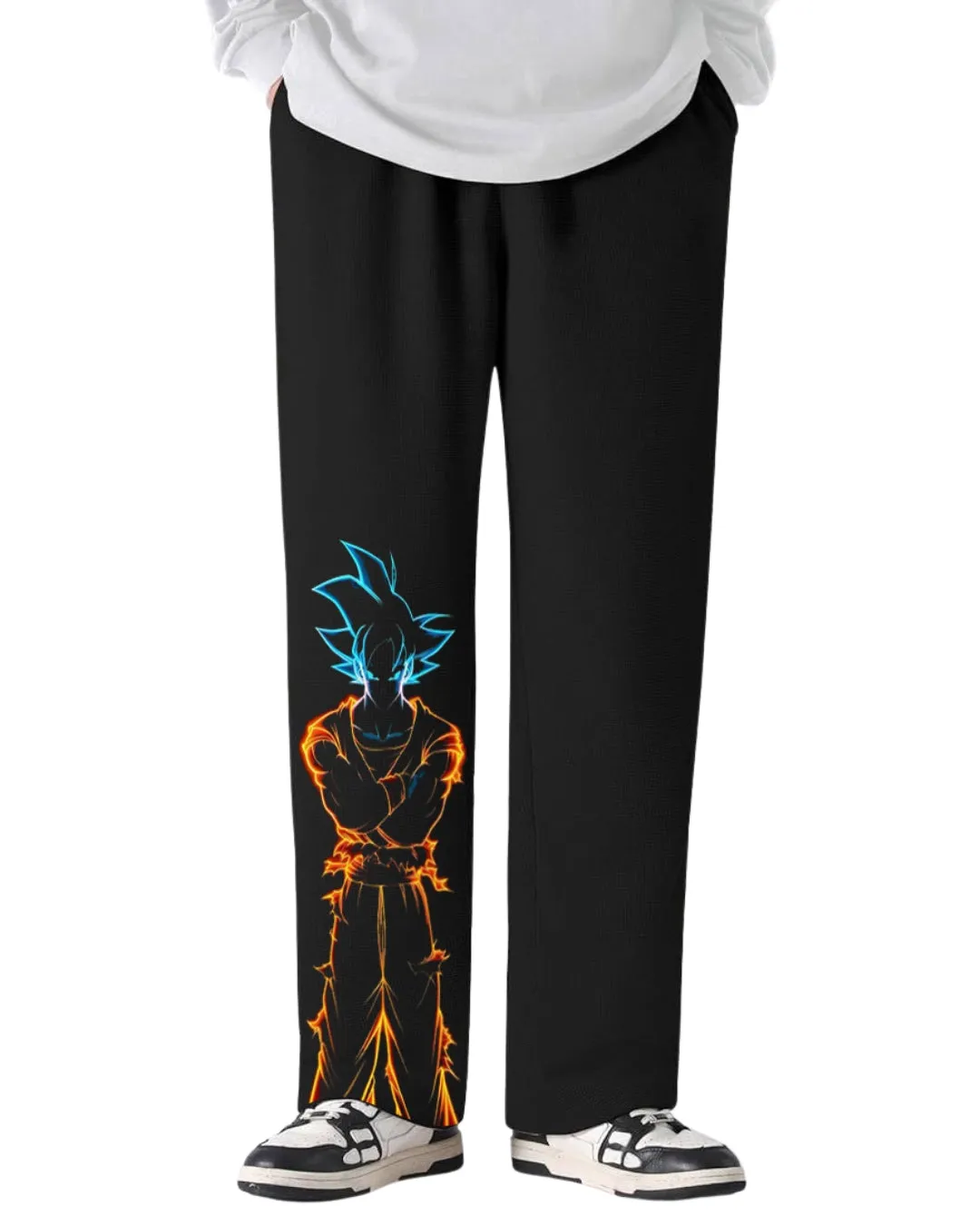 Men's Designer Black Cotton Pant - Goku Blue