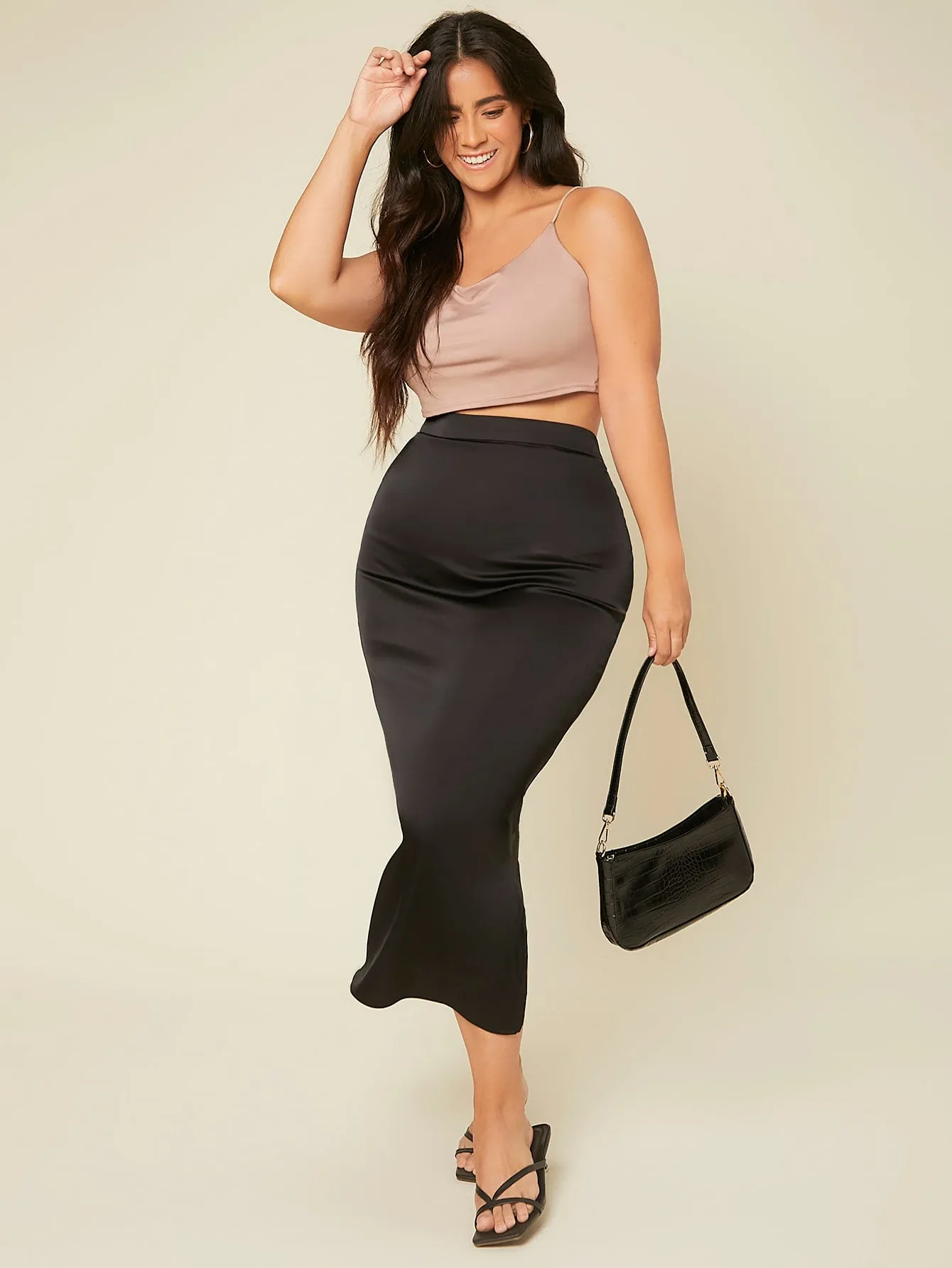 Plain Split Long Plus Size Skirt
