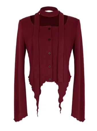 Scarf Flared Retro Sleeve   Red Asymmetrical Top