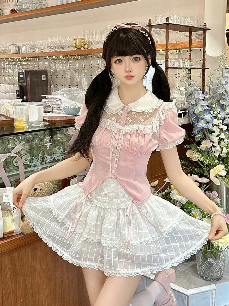 Shirt Flared Girly Skirt Sweet Slit