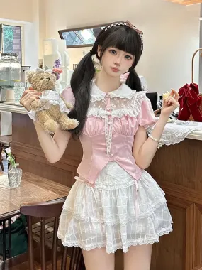 Shirt Flared Girly Skirt Sweet Slit
