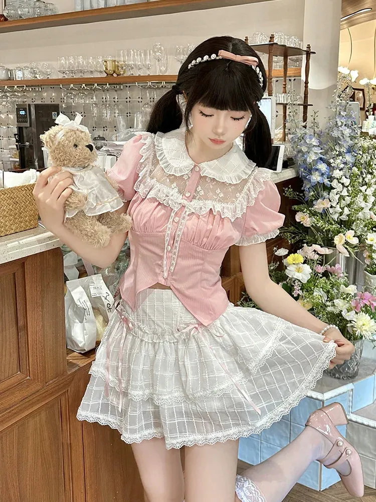 Shirt Flared Girly Skirt Sweet Slit