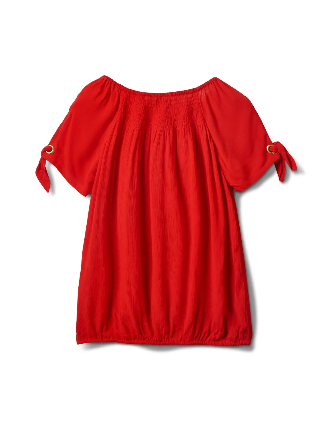 Smocked Peasant Grommet Tie Sleeve Top