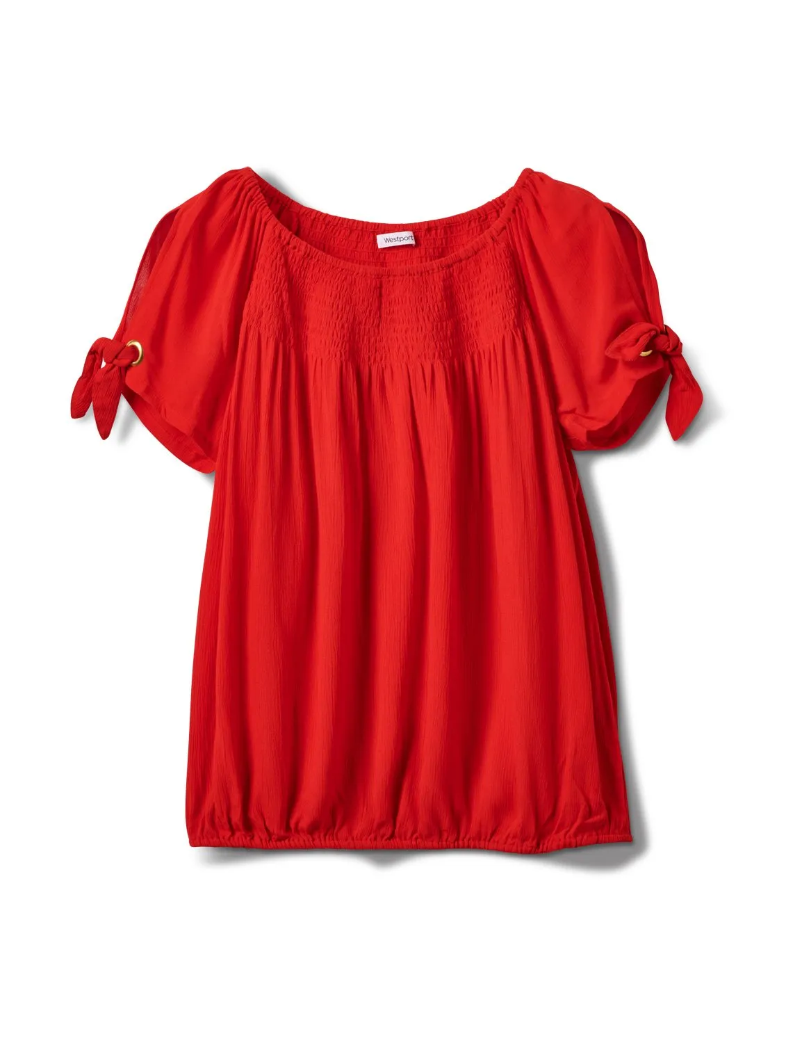 Smocked Peasant Grommet Tie Sleeve Top