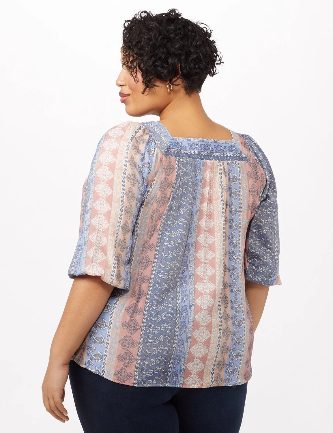 Square Neck Textured Peasant Top