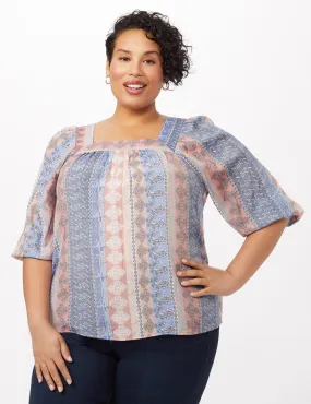 Square Neck Textured Peasant Top