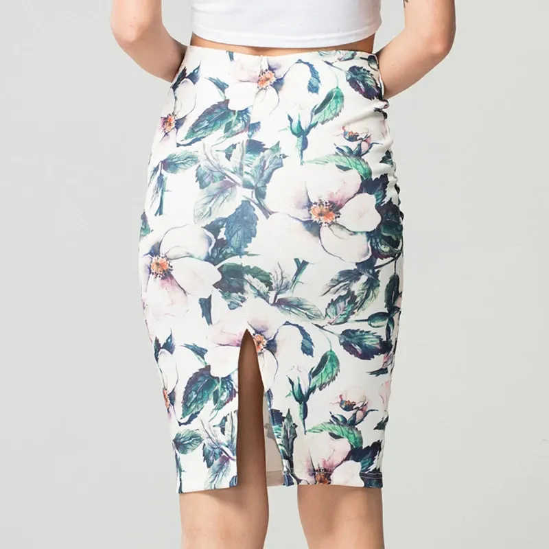 Summer Style Floral Print Midi Skirt Women Spring Pencil Skirt