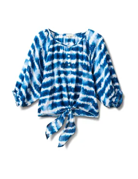 Tie Dye Tie Front Peasant Blouse